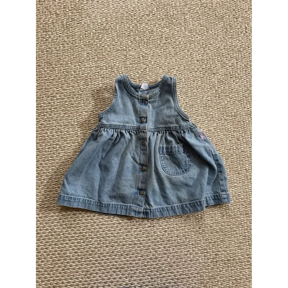 Vintage Baby OshKosh Bgosh Denim Jumper Dress Light Wash Blue 24 Months USA Made